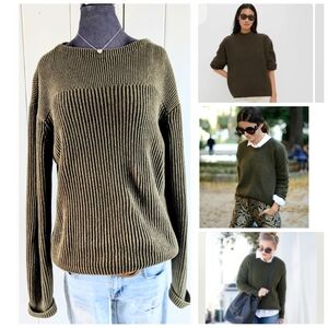 J. Crew Olive Green "Boyfriend " Shaker Knit Crew sz XL